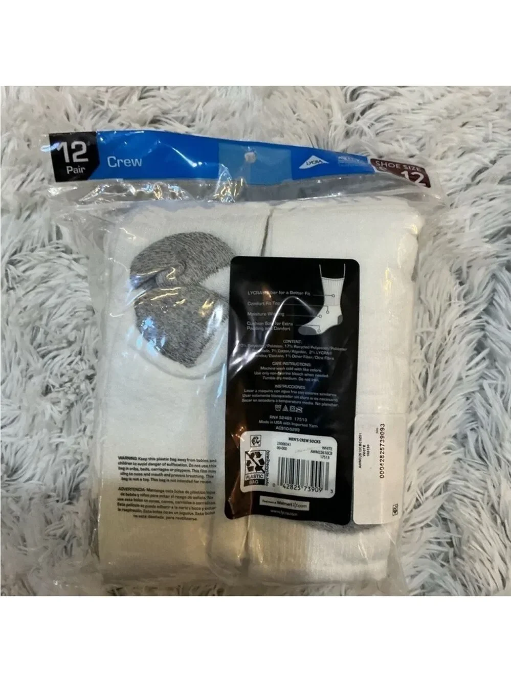 Athletic Works Men’s white crew socks shoe size 6-12 New